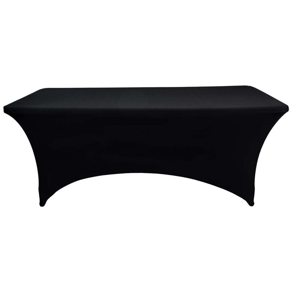 6-Pack 6ft Black Spandex Table Covers for Rectangle Standard Folding Tables - Wrinkle Resistant Stretch Tablecloths