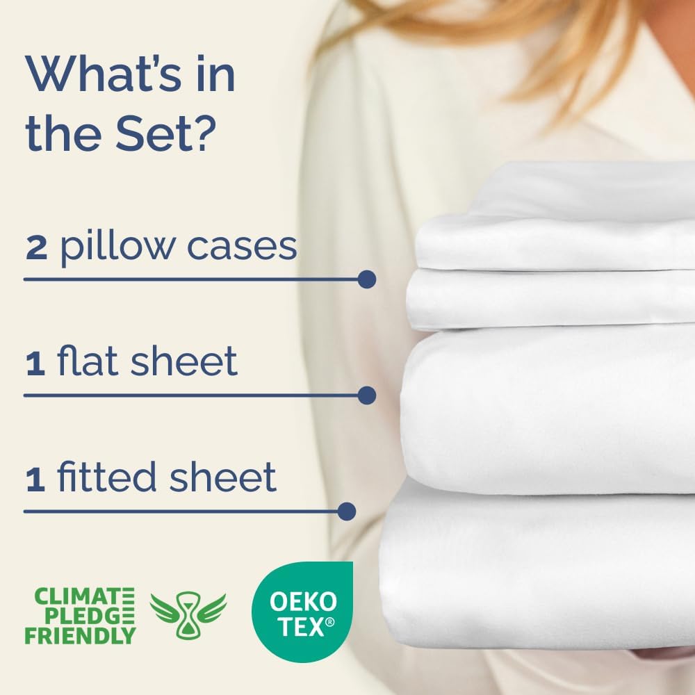 100% Cotton Sheets King - 4 Piece 400 Thread Count Smooth Sateen Sheet Set - Long Staple Cotton Bed Set - Ultra Soft