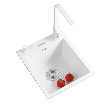 Square Single bowl Kitchen sinks White Stainless steel Small Wet bar sink with Faucets Undermount of