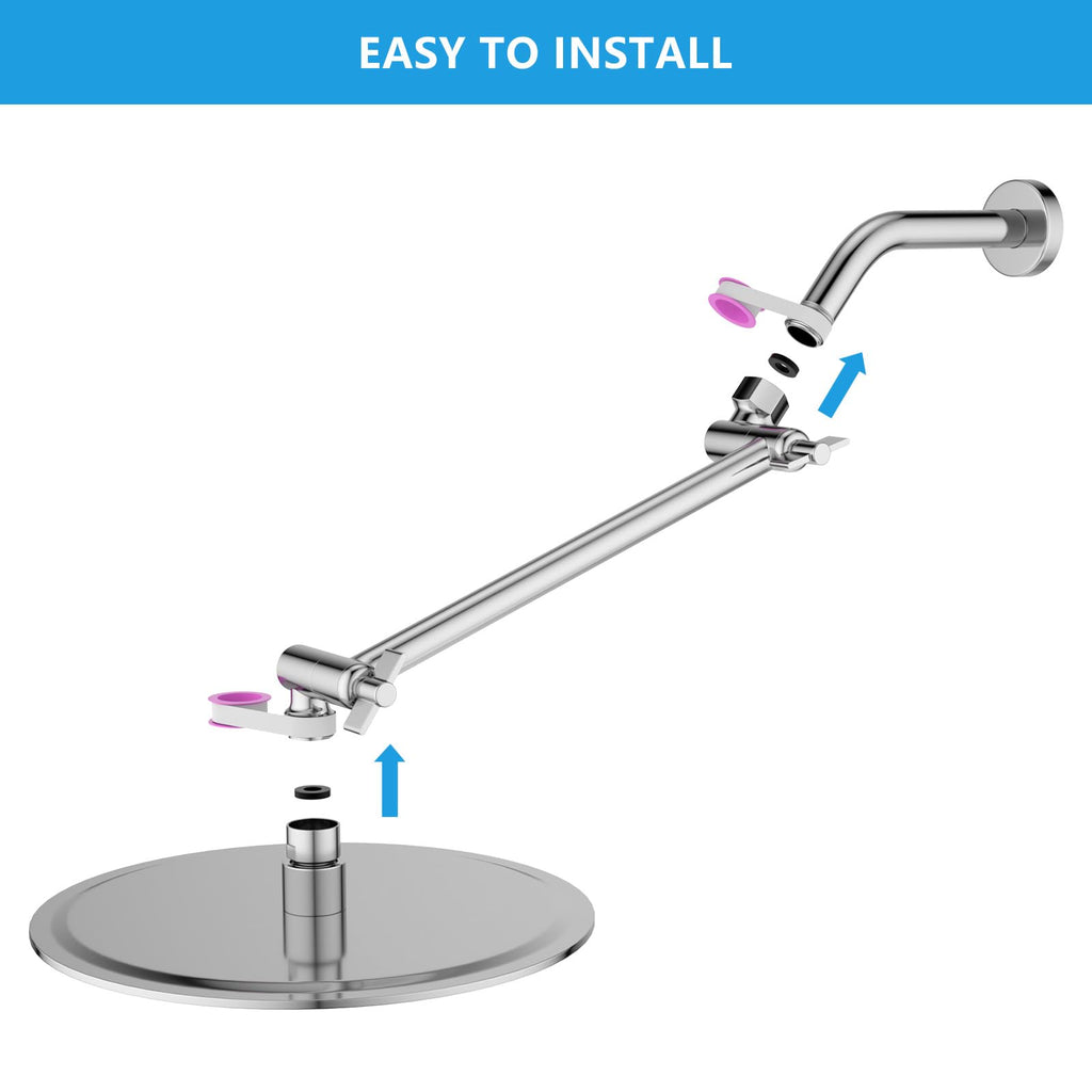 11 Inch Shower Head Extension Arm, Solid Stainless Steel & Brass
