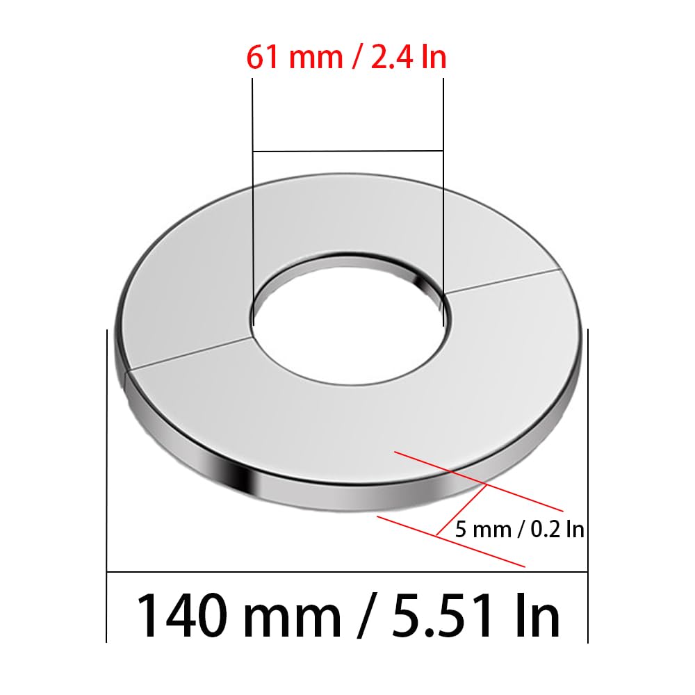 2Pcs 2.4"/61mm Wall Split Flange, Stainless Steel Round Escutcheon Plate Cover Water Pipe Cover, Silver