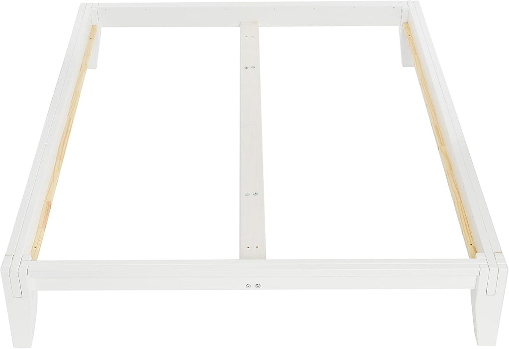 Yume Modern Solid Wood Platform Bed with Japanese Joinery, White, Queen