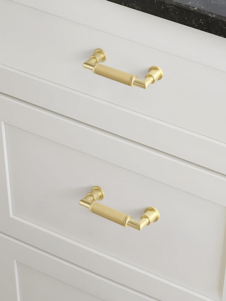 5 Pack Gold Cabinet Pulls 3" Hole Center Knurled Brass Drawer Pulls Bathroom Dresser Handles Hardware Bar Zinc Alloy