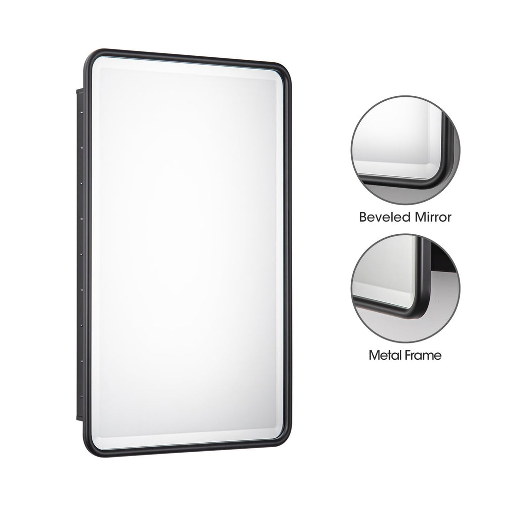 Black Bathroom Medicine Cabinet with Mirror 21 x 34 Metal Frame Recessed Or Wall Mounted Single Door Storage Medicine