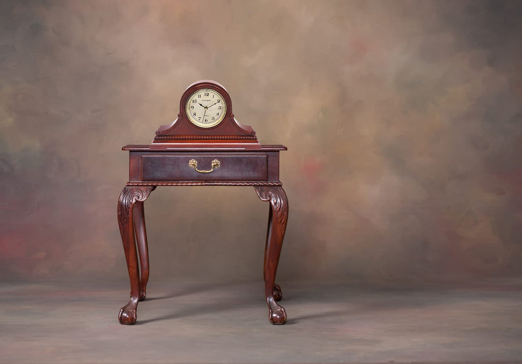 Mantel Clock, Battery Operated, Silent Wood Table Clock with Westminster Chimes, Maroon Arabic Numerals, 9" x 16" x 3"