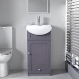 18-Inch Small Bathroom Vanity with Ceramic Sink – Modern Narrow Freestanding Cabinet with Soft-Close Door & Drawer, Grey