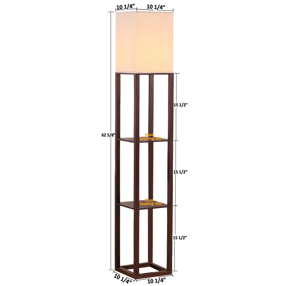 Floor Lamp with Shelves, Floor Light, Wood, Brown.