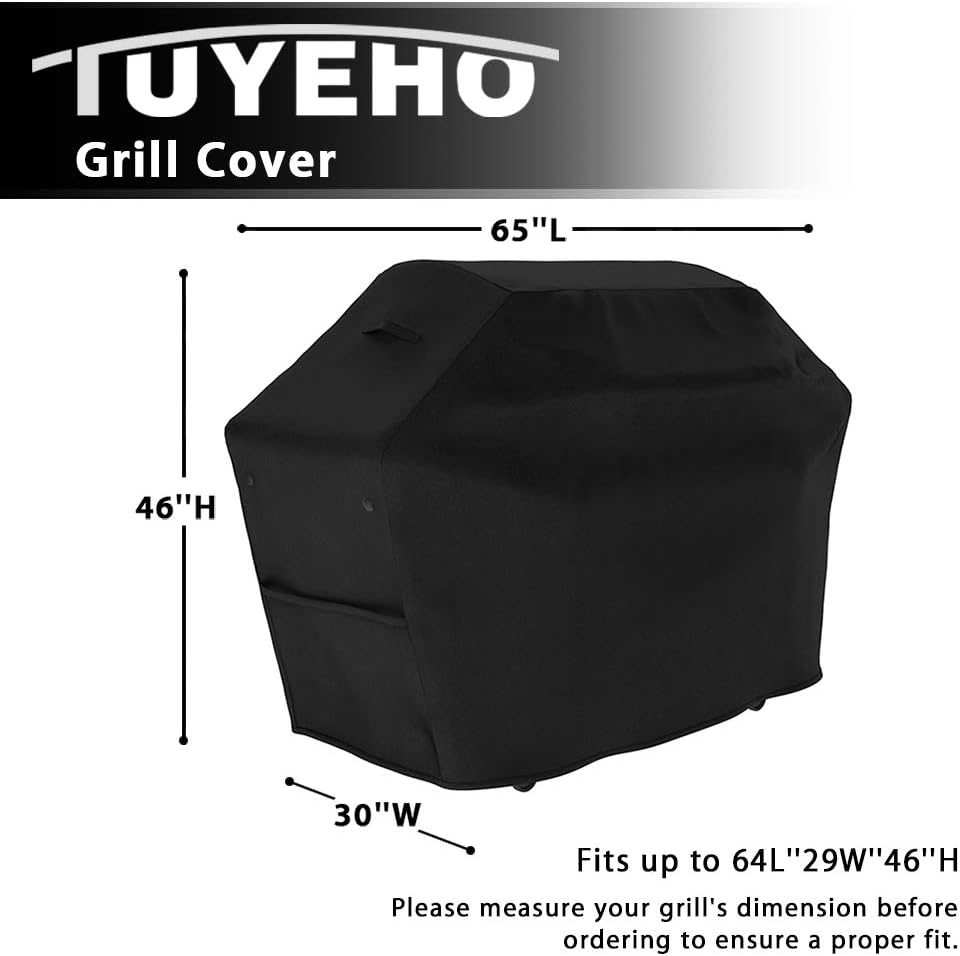 Grill Cover 65 x 30 x 46 inch, 900D Heavy Duty Gas BBQ Cover w/Side Fasteners Straps, Waterproof & Weather Resistant