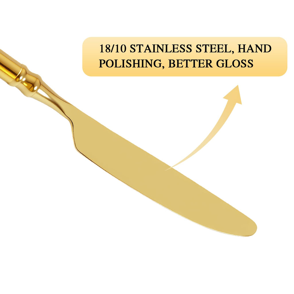 Gold Silverware Set 18/10 Stainless Steel Vintage Flatware Set, 20-Piece Hand Forged Mirror Gold Finish Cutlery
