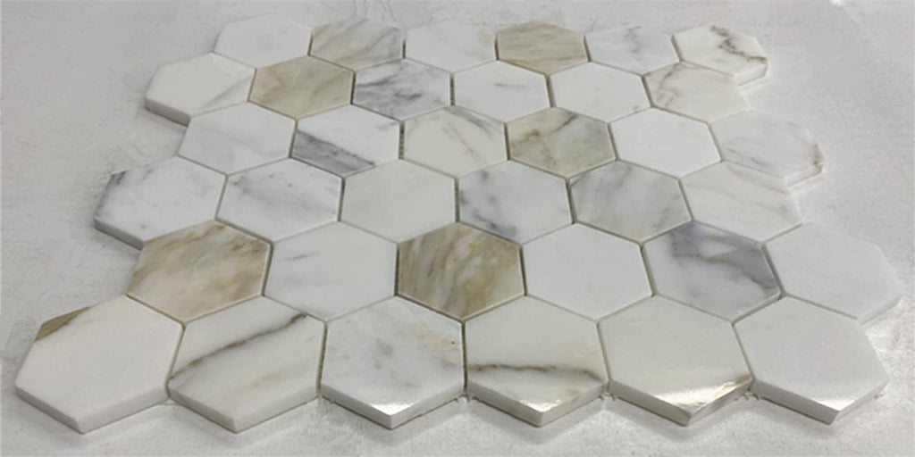 Calacatta Gold Marble 2 inch Hexagon Mosaic Tile Polished Kitchen Bath Wall Floor Backsplash Shower (1 Sheet)