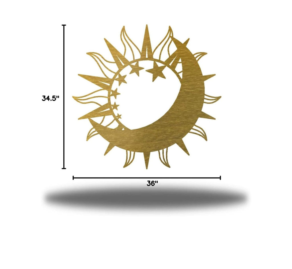 Sun Moon Cosmic Metal Steel Wall Art | Made in USA | Multiple Colors and Sizes (Gold, 30" L x 30" W)