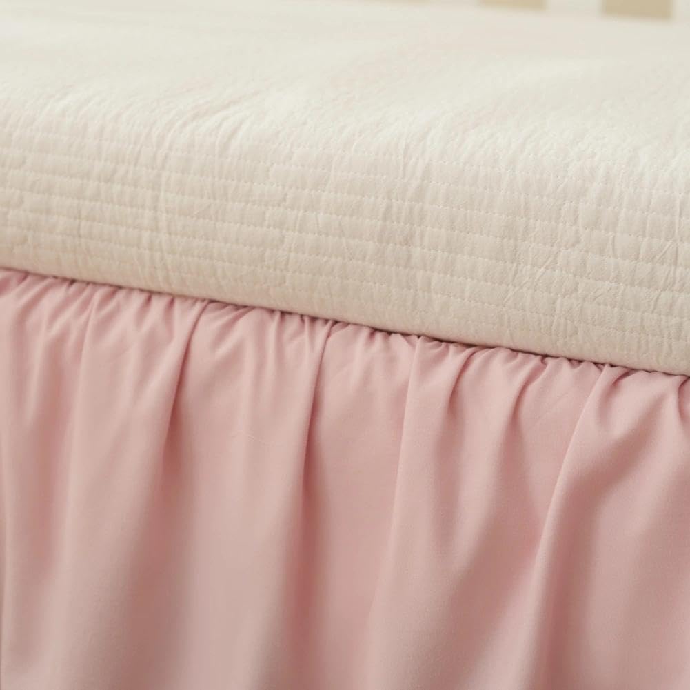 Crib Skirt Dust Ruffle 14" Drop, Fits 28" x 52", Pink