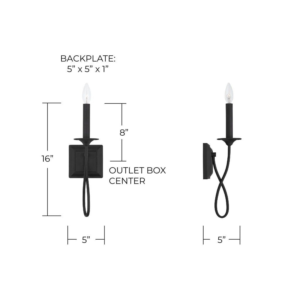 Lighting 637211BI Vincent Classic/Traditional Candle Bold Wall Sconce, 1-Light 60 Watt, 16" H x 5" W, Black Iron