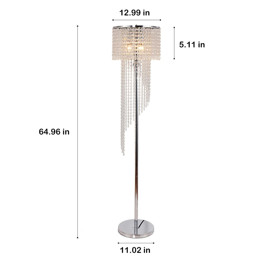 Modern Style Crystals Floor Lamp Chrome Finish and Plentiful Crystals for Reading Corner Lamp Cafe, Den, Living Room