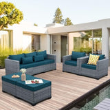 5-Piece Wicker Outdoor Patio Furniture Set - Conversation | Peacock Blue All-Weather Resistant for Patio, Garden & Porch