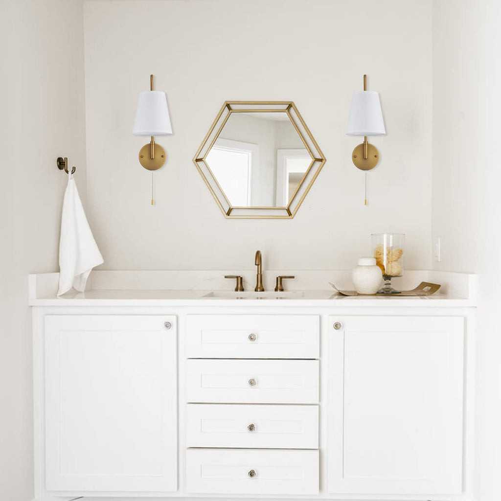 Swing Arm Wall Sconces Set of 2 Hardwired 180 Degree Left and Right Wall Light with Pull Chain Antique Brass Wall