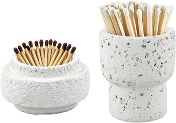 Styles Decorative Match Holder Concrete Cute Match Jar Beige Matchstick Organizer Modern Home Decor Gifts - Set of 2