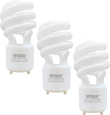 T2 Spiral CFL GU24 2 Prong Light Bulb Base 2700K 900lm 120v 60Hz Light Bulb- Mini Twist Lock Spiral -Self