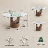 Modern Extendable Dining Table for 4-6, 47" to 63" Round to Oval Sintered Stone Kitchen Table with Carbon Steel Base