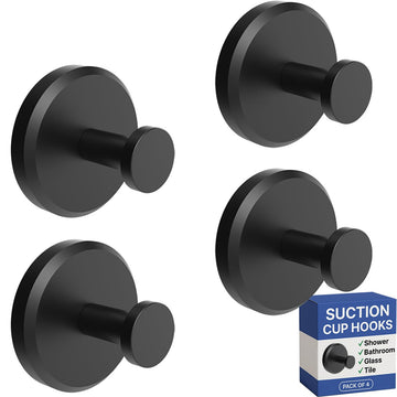 Suction Cup Hooks for Shower & Bathroom Towel Holder 4-Pack Black