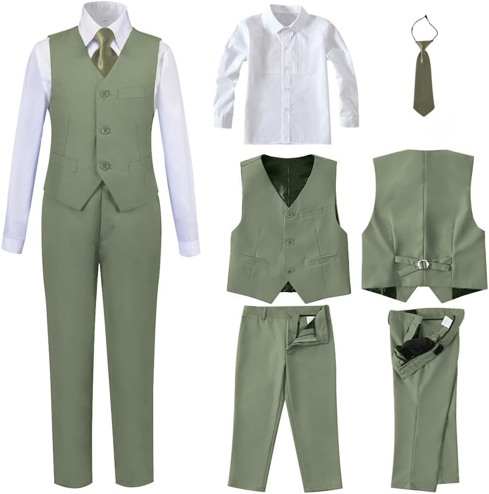 Boys 4 Pieces Suits Slim Fit Kids Vest Pants Sets Formal Dresswear for Boy