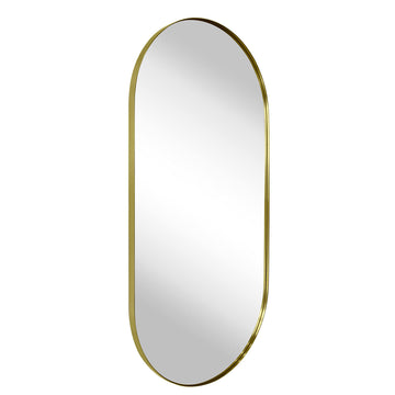 Brushed Gold Oval Bathroom Mirror 20x40'' Pill Shaped Oblong Vanity Mirror Metal Framed Capsule Mirror for Wall in