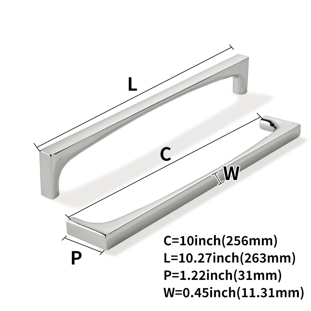 2 Pack Solid Handles 10-Inch(256mm) Polished Nickel Cabinet Pulls,Heavy Duty Cabinets, Cupboards, Drawers and