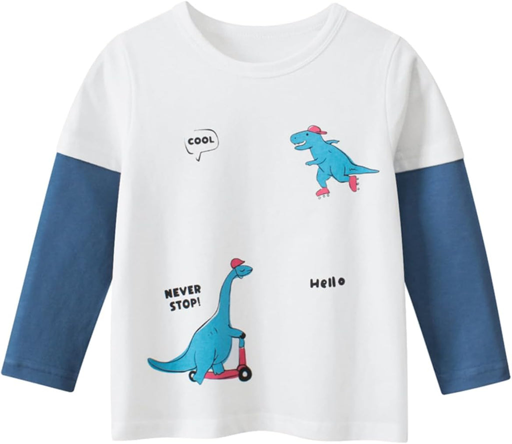 Toddler Boys Long Sleeve Dinosaur Shirts Kids Cotton Tees