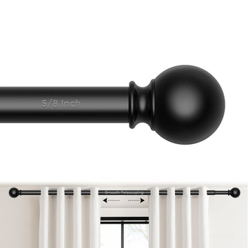 Matte Black Curtain Rods 36 to 72 Inches(3-6 Feet), 5/8 inch Splicing Drapery Rods, Small Curtain Rods Set, Size: