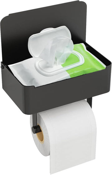 Toilet Paper Holder, Toilet Paper Holder with Shelf, Matte Black