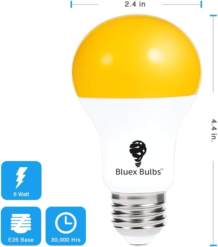 2 Pack LED Dusk to Dawn A19 Bug Light Bulbs, Yellow Amber Light With Automatic Sensor, Porch Lights Security, Auto