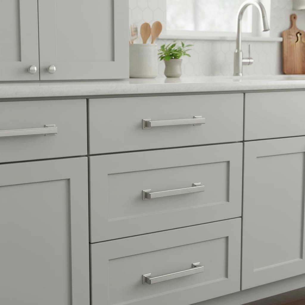 10 Pack Brushed Satin Nickel Cabinet Pulls, 5 Inch(128mm) Hole Center Cabinet Handles Kitchen Pulls for Cabinets and