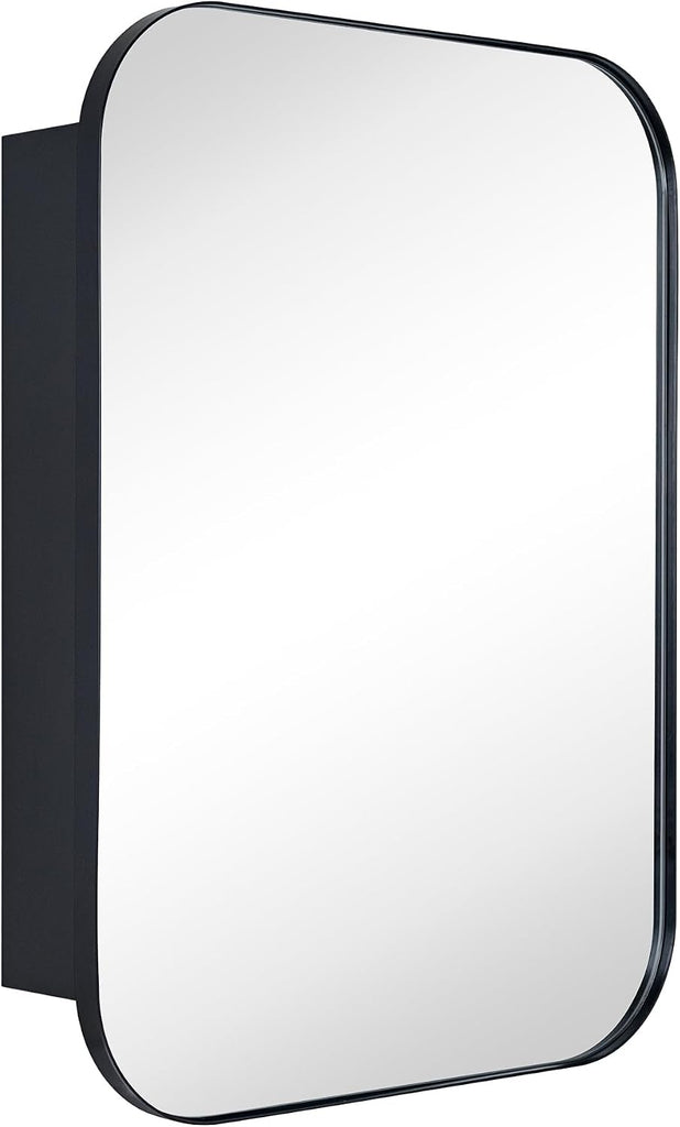 Black Rectangle Bathroom Medicine Cabinet with Mirror Matt Black Recessed and Surface Mount Stainless Steel Metal