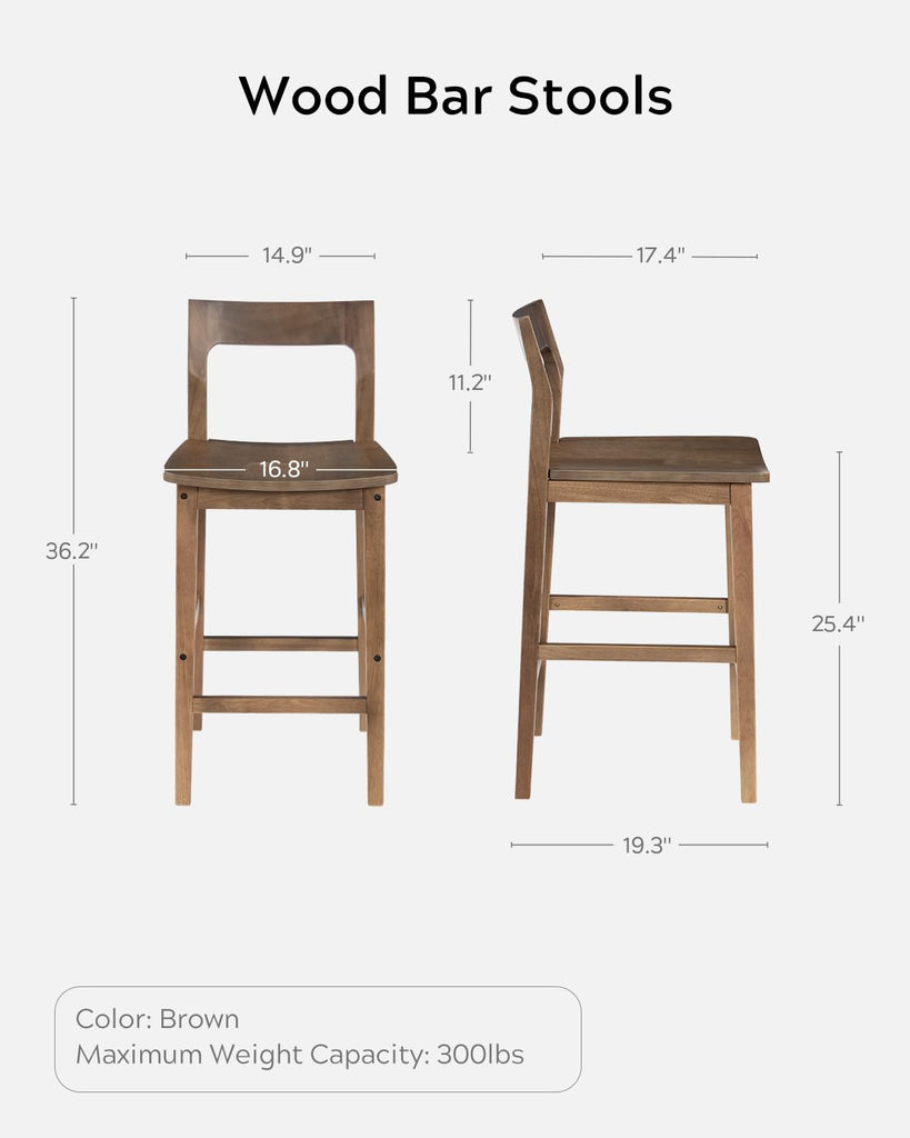 Basics Bar Stools Set of 4, Farmhouse 25" Counter Height Stools with Solid Wood Legs & Back, Mid Century Modern