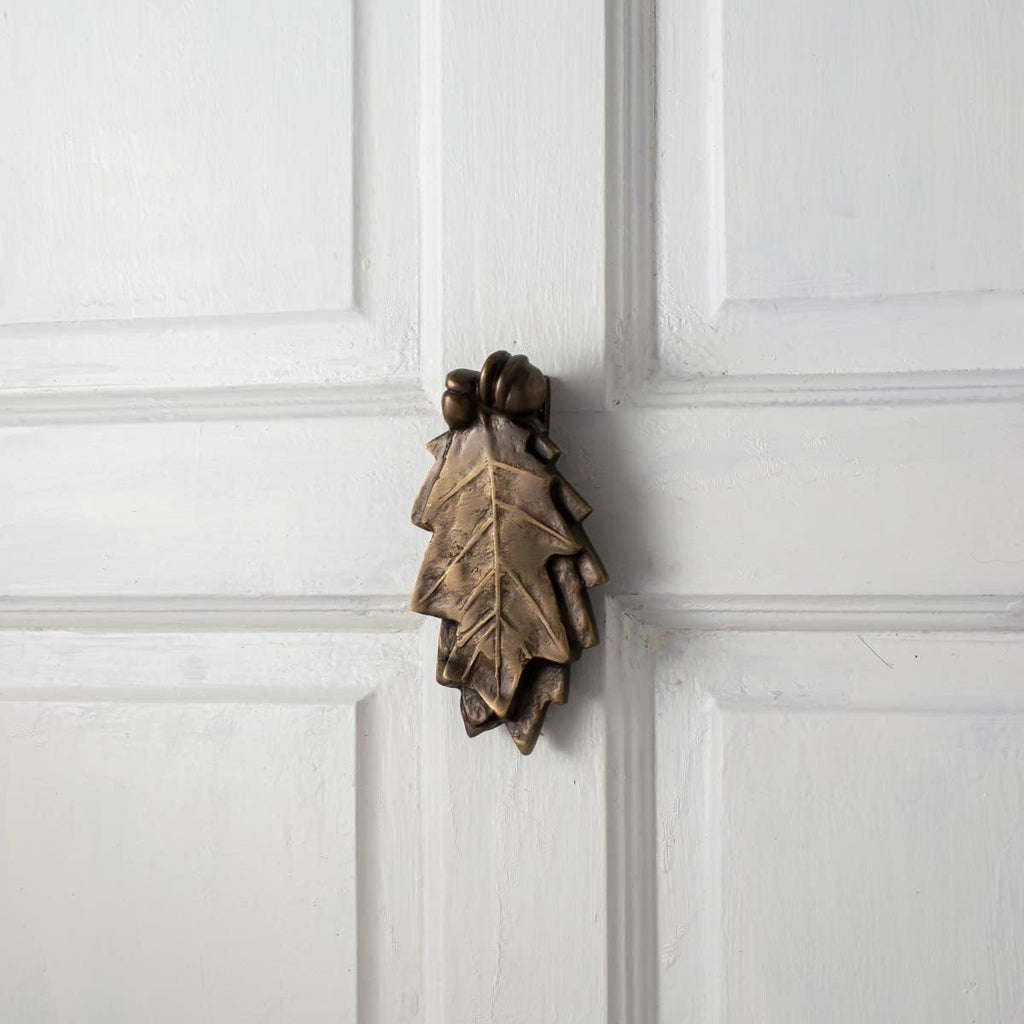 Oak Leaf Door Knocker Solid Brass Antique Finish 6 Inch Classic Entry Door Hardware