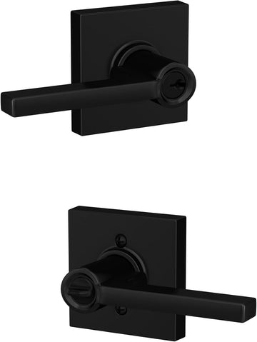 LAT 622 COL Latitude Door Lever with Collins Trim, Keyed Entry Lock, Matte Black