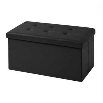 30 Inches Folding Storage Ottoman Bench, Faux Leather Footstool Ottoman, Storage Trunk Footrest, Support 350lbs