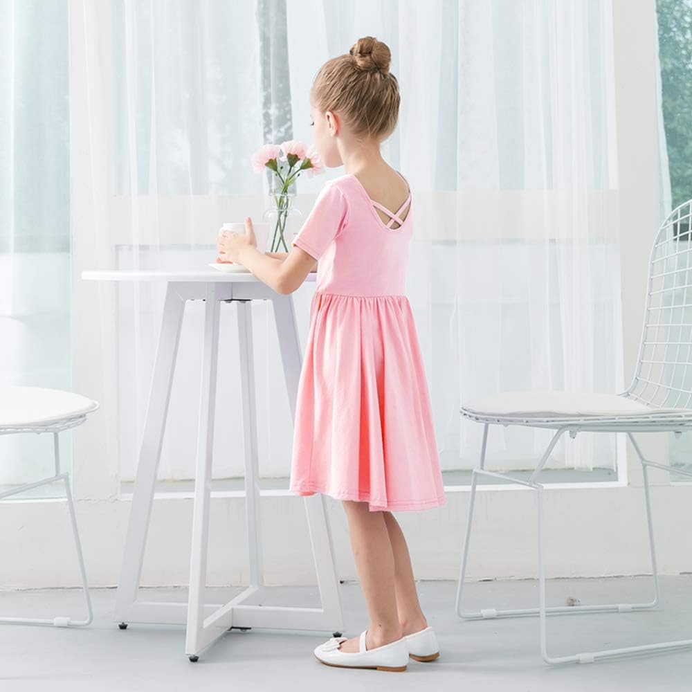 Girls Cotton Short Sleeve Twirl Skater Dress