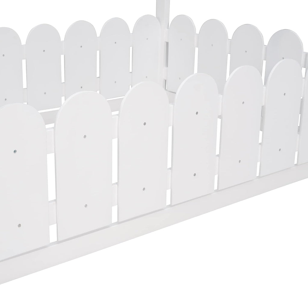 Tw Floor Bed with Rail for Kids, Wood Montessori Floor beds with roof for Kids, no slats White