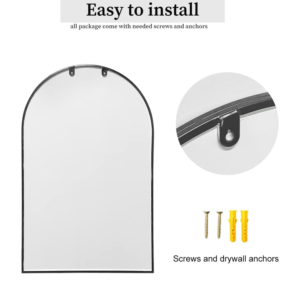 Arched Window Wall Mirror, 30"x20" Windowpane Mirror, Black