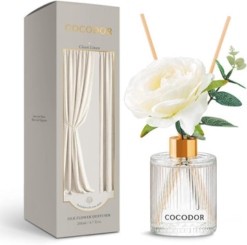 Silk Flower Reed Diffuser Set, Clean Linen, 6.7 oz, Home Décor