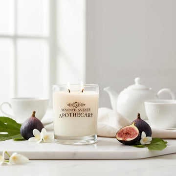 Premium Scented 100% Soy Candle - White Tea + Fig - 11 oz. net. wt. Glass Jar - Long Lasting 65+ Hour Burn Time