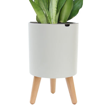 7.8 Inch Planter Pot with Solid Wood Legs, Self Watering Planter Pots with Water Shortage Alarm Planter Pot for
