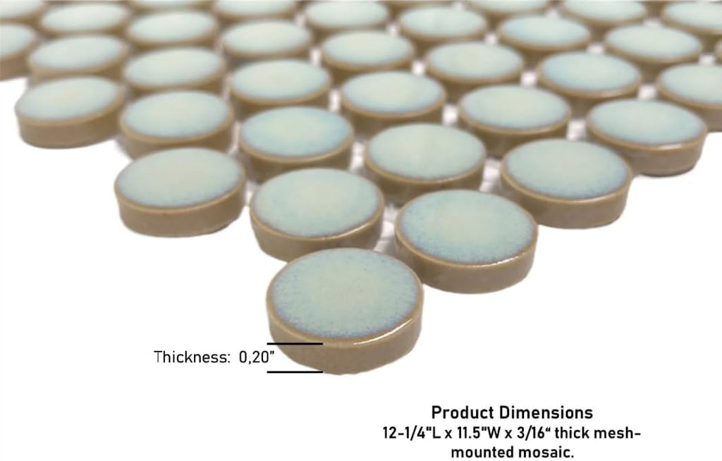 Penny Round Vintage Green Glossy Porcelain Mosaic Tile Floor, Wall, Kitchen Backsplash, Pool Use (5 Sheets)