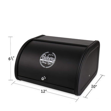 Bread Box - X458 Black Metal /Bin/kitchen Storage Containers with Roll Top Lid (Black)