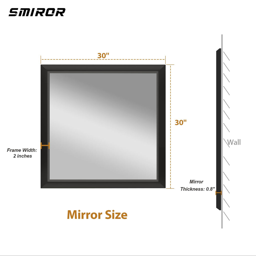 30x30 Matte Black Bathroom Vanity Mirror for Over Sink