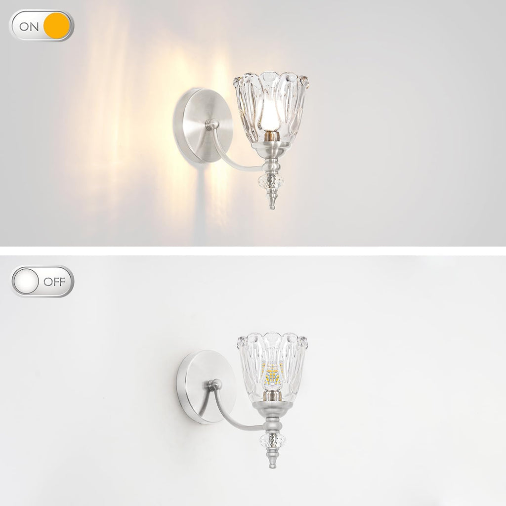 Vintage Wall Sconces Set of Two, Brushed Nickel Bathroom Vanity Light Fixtures, Hardwired Sconces Wall Deco Set of 2