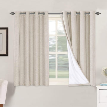 Polyester Blackout Curtains (Set of 2 Panels), 100% Absolutely Blackout Elegant Curtains, Thermal Insulated Linen Drapes