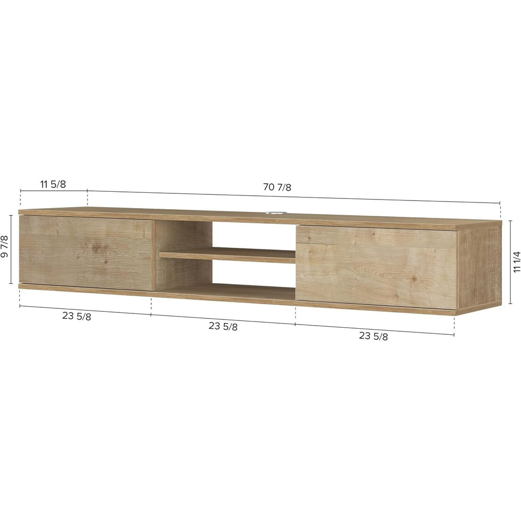70in Floating TV Stand, Wall Mounted Entertainment Center, Walnut Finish Oak