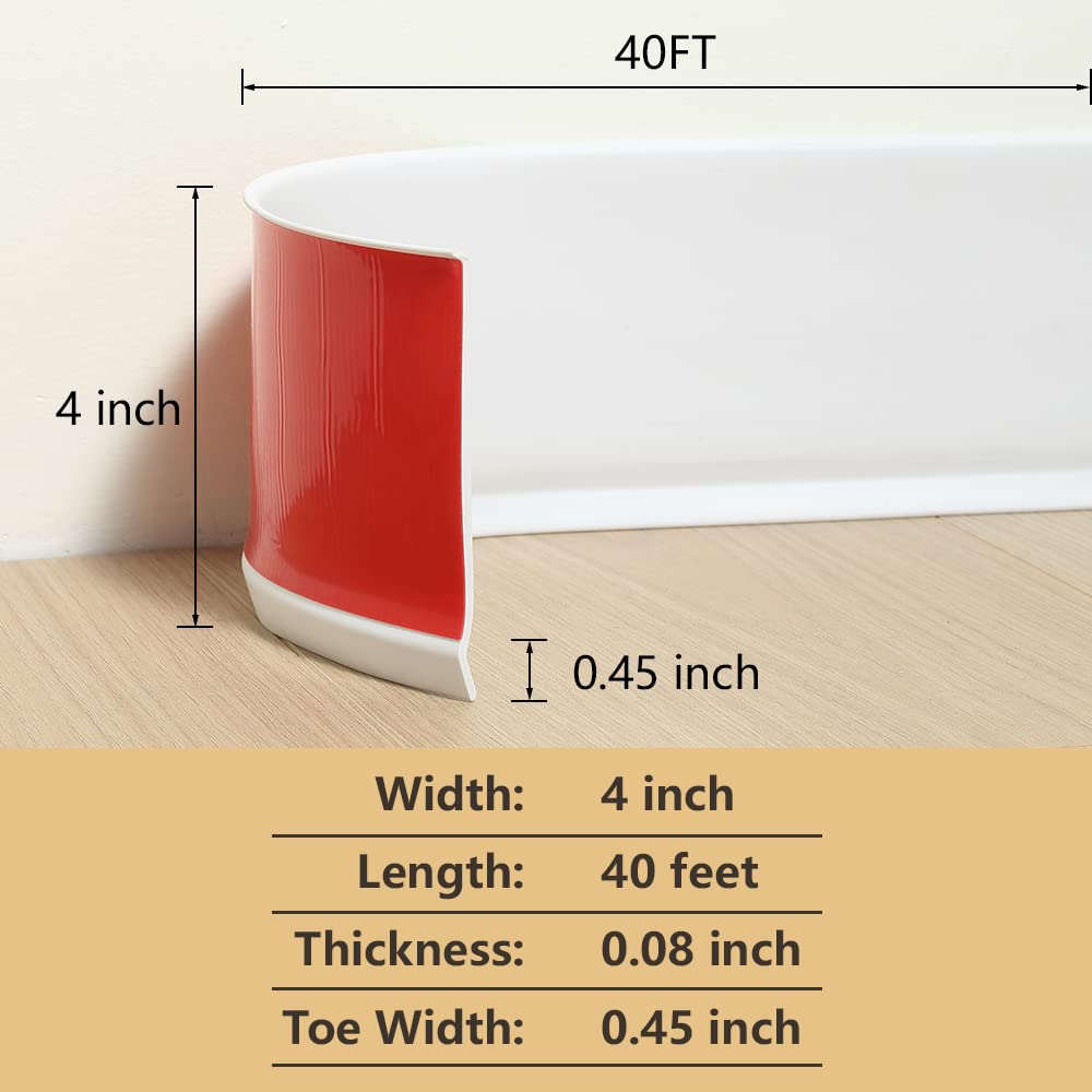 Flexible Baseboard Molding Trim, Self-Adhesive Design Vinyl Wall Base, Peel and Stick Rubber Wall Base Moulding Trim